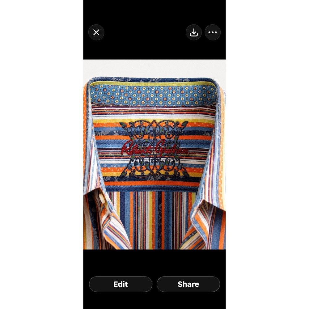 ROBERT GRAHAM 3X CLASSIC STRIPED BUTTON FRONT SHIRT Flip Cuffs Big And Tall - Picture 4 of 12